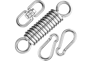 Fhioevt Gancho de Suspensión de la Hamaca del Acero Inoxidable Gancho de Hamaca Resorte Ganchos para Hamaca con 2 Mosquetones e 1 Gancho Giratorio Muelle Oscilante para Silla Colgante, Saco Boxeo