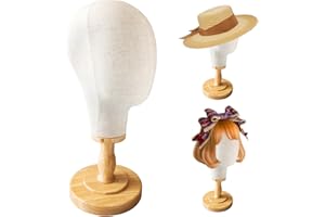 TINGSING Supporto per Testa di Manichino da 53,3 cm - Supporto per Parrucche in Tela Con Base in Legno Staccabile - Modello Testa di Manichino in Tessuto