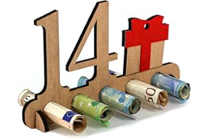 Giftota Regalo de Madera para 14 Cumpleaños - Libro de Visitas de Letrero de Madera de 14 Años para Hombres y Mujeres - Regalo de Dinero de Madera - Decoración de Madera para Amigos y Familiares