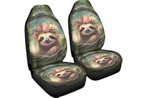 Poceacles Faultier Baum Loch Muster Autositzbezüge Nur Vordersitze Hohe Rückenlehne Stretch Fahrzeug Schalensitzbezug Autoschutz Fahrersitzbezüge