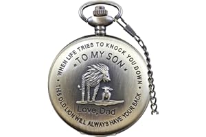 Tiong Engraved Pocket Watch to My Son/Grandson/Dad/Grandpa/Husband/Daughter I Love You Quartz Pocket Watches with Chain Best Gifts