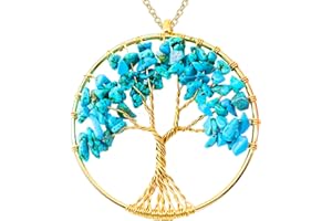 Only faith Collar para Mujer Arbol de Vida con piedras naturales Hecho a mano Acero Inoxidable Amuleto y protección Limpieza de 7 Chakras meditación