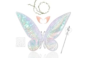 DOINEUFL Fairy Wings for Adults, Butterfly Fairy Wings with Elf Ears and Wand, Costume Accessories for Halloween Birthday Cosplay Party