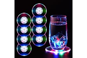 MEDOYOH 8er-Set Bunt LED Untersetzer für Getränke, ON/Off Wasserdicht Rund Untersetzer Acryl für Gläser Flaschen Partys Hochzeiten Bar Weihnachten Pub