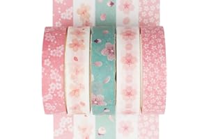 YUBX 5 Rolls Washi Tape Set Creative Basic Thin Decorative Tapes for Art, DIY Crafts, Bullet Journals, Planner, Scrapbooking, Packaging (Sakura)