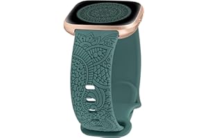 TOYOUTHS Boho Floral Engraved Strap Compatible with Fitbit Versa 2/Versa, Women Sport Silicone Flower Pattern Fancy Cute Stylish Strap