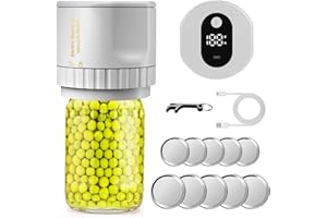 MIFXIN Electric Vacuum Sealer for Mason Jars, Mason Jar Vacuum Sealer for Wide Mouth & Regular Mouth, Type-C Charging & LED Display, Use for Jam Food Vacuum Storage & Sealing Preservation (White)