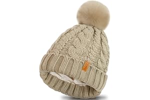 Donfri Beanie Hats for Women Satin Lined Beanie Winter Knitted Hat for Ladies Warm Bobble Hat