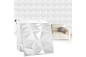 GOSHIES 12 paneli ściennych 3D, panele z tworzywa sztucznego PCW, 30 x 30 cm, płyty polistyrenowe 3D, płyty ścienne gamingowe, do dekoracji salonu, sypialni, łazienki, białe