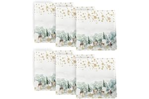 Artoid Mode Set di 6 tovaglioli di stoffa dorati, fiocchi di neve, alberi, renna, Natale, 45 x 45 cm, decorazione per la cucina, la cena, il caffè, le celebrazioni
