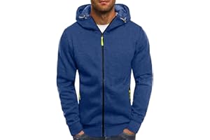 Gefomuofe Sweat à capuche zippé pour homme - Veste à capuche - Veste de survêtement avec fermeture éclair - Cordon de serrage - Décontractée - Veste de sport -