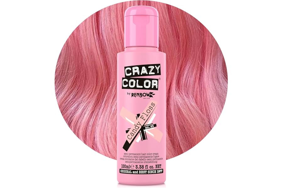 Crazy Color Vibrant Candy Floss Semi-Permanent Hair Dye. Highly Pigmented Pastel Pink Conditioning & Oil Nourishing Vegan Formula | No Bleach or Ammonia | 100ml