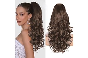 ALILEADER 24 Inch Ponytail Extension, Claw Clip Ponytail Hair Extensions, Long Curly Wavy Clip in Ponytail Hair Extensions, Synthetic Layered Pony Tail Hair Pieces for Women (Color: Dark Chocolate Brown)