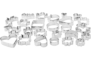 Amazon Basics - Lot de 25 emporte-pièces pour biscuits pour la maison, argenté, taille 4 cm à 9 cm