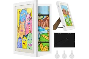 nicekool Disegni Bambini Cornice - Cornici Artistiche Bambini, Cornici per Disegni Per Bambini A4 Cornice per Esposizione Di Opere d'Arte Apribili Cornici per Quadri Acrilico Disegno Bambini, Bianco