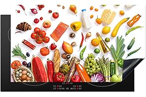 KitchenYeah© Cubre Vitrocerámica - Protector Vitroceramica Induccion 91x52 cm - Tapa Vitroceramica - Protector de Vitroceramica Verduras - Frutas - Naturaleza muerta - Blanco