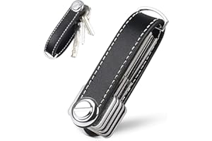 FZCYUOO Leather Key Organizer Portable Keychain Pocket Smart Key Holder Minimalist Innovative Keychain, Functional & Practical Space Saving Keychain Black Secures 10-12 Keys.
