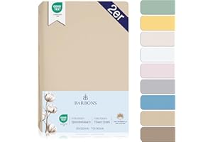 Barbons Drap Housse pour lit de bébé 60x120 / 70x140 lit d'enfant - 100% Coton Jersey Oeko-TEX Standard 100 certifié Draps de lit pour lit de Bebe Matelas - Beige Lot de 2