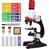 Microscope for Kids and Beginners, 100&ndash;1200X Magnification Capacity, 12 Biological Slides Gifts, LED Light Design