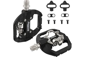 TACOBEY MTB Pedals SPD Flat Dual Platform, Compatible with Shimano SPD Clipless Bike Pedals, 3-Sealed Bearing Lightweight Nylon Fiber Bicycle Pedals for BMX Spin Exercise Peloton Trekking Bike - with Cleats
