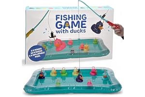 MIJOMA Jeu de pêche de canards, taille XXL, convient au jardin d'extérieur, avec 2 cannes à pêche, 10 canards et 1 piscine gonflable de 55 x 45 cm