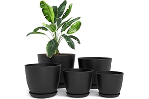 Utopia Home Lot de 5 Pots de Fleurs 18/17/15/13/12 cm Plantpot avec Soucoupe pour la Cuisine, Le Balcon, Les Plantes de Jardin, Les Pots de Fleurs de pépinière pour l'intérieur Noir.