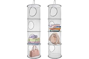 FENTAR 2Pcs Hanging Toy Storage Net, 4-Tier Hanging Storage Mesh, Foldable Soft Toy Net, Teddy Bear Baskets, Space Saving Hang Organiser for Teddy Bear Toys Clothes Organise (Gray)