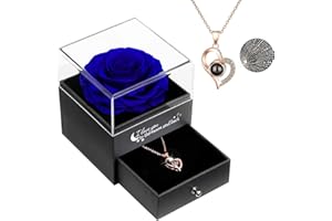 Sunia Preserved Real Rose Eternal Handmade Rose with Love You Necklace 100 Languages Gift, Enchanted Real Rose Flower for Valentine's Day Anniversary Wedding Birthday Romantic Gifts for Her