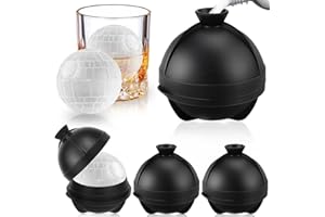 IAGORYUE Bac a Glacon Boule, Lot de 4 Star Wars Grand Bac à Glaçons avec Couvercle & Entonnoir, Étoile de la Mort Moule à Glaçons Rond en Silicone sans BPA Pour Boisson Froide, Whisky, Cocktail, Vin, Bière,Jus