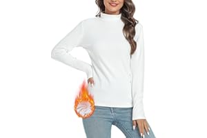 Aottori Camiseta Térmica Cuello Alto Mujer Camisetas Manga Larga Ropa Interior Jersey Algodon con Cuello Vuelto Invierno Corte Ajustado Basica Top