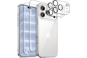 JETech 5 i 1 Klar Baksida Bumper Skal för iPhone 18 Pro, Klar | Anti-Gulning, 2 Härdat Glas Skärmskydd, 2 Kameralinsskydd, St