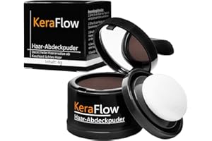 KeraFlow Polvo de raíz | Corrector para densificar el cabello | Polvo para el cabello para ocultar la línea del cabello | Polvo de color contra zonas claras – 4 g (Marrón Medio)