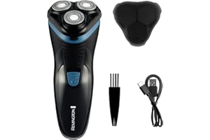 Remington Mens Electric Rotary Shaver R1 (Dry Shave, 30mins runtime, Pop-Up Trimmer, Flexing Blades and pivoting Neck, Cordless Usage, USB-C Charging, Worldwide Voltage) R1000