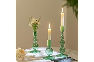 Hewory Portavelas de Vidrio Verde - Set de 3 para Decoración de Mesa de Comedor, Fiestas y Bodas en el Salón