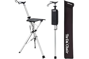 STEP2GOLD Ta-Da Chair - Walking Stick with Seat, Ultra-Light Aluminium Frame & Sturdy Foldable Stool (up to 110kg), Collapsable Folding Design, Ideal for Travel & Sightseeing - Black, 85 cm