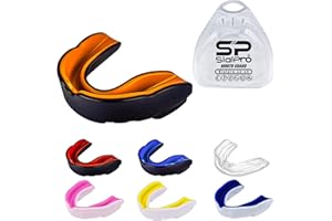 SIALPRO Double Layer Mouth Guards Slim Fit Adult Senior Mouldable Gum Shield with Case for Boxing Men MMA Rugby Hockey Basketball Muay Thai Kickboxing Football All Contact Sports(12+ Years), Black-Orange)