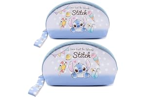 BSNRDX Bolsa de Cosméticos 2 Piezas Bolsa de cosméticos Ohana Bolsa de Maquillaje de Puntada de Cuero PU Impermeable para Bolso Ohana Bolsa de Viaje Bolsa con Cremallera