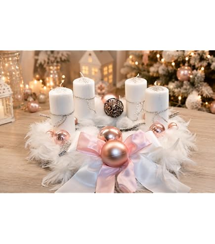 Adventskranz weiß rosa Silber 40 cm ohne Kerzen Federkranz Advent Küche, Haushalt & Wohnen