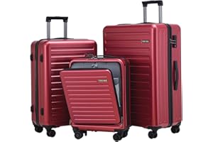 TydeCkare Juego de Maletas de 3 Piezas (20/24/28), Solo 20" con Bolsillo Delantero, Cabina de 55x40x20cm, Equipaje Facturado de 24"=66cm y 28"=76cm, Hardshell, Liviana, con Cerradura TSA, Burdeos