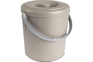 #11 Mülleimer 15 Liter mit verschließbarem Deckel und Henkel - Taupe - 30cm hoch - Ø27cm | Abfallsammler Biomüll Eimer Küche Mülltonne Windeleimer Senioren Baby Kunststoff rund