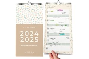 MILULA STUDIOS Calendrier 2024/25 Mural (18 Mois) - Calendrier Familial 2024 2025 au format 31 * 21cm - Calendrier Juillet 2024 - décembre 2025 - Grand Calendrier mensuel 2024 2025 - Calendrier de Bureau Mensuel