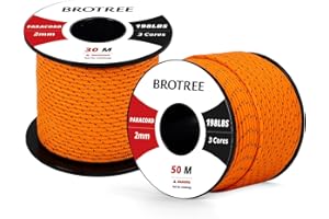 Brotree 2mm Paracord 3 Hebras 30M 100% Nylon Cuerda de Paracaídas para Al Aire Libre, Artesanía, Bricolaje - 90kg Carga de Rotura (Reflectante Naranja)