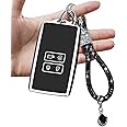 Yumzeco Car Key Case Compatible with R_enault with Bling Diamonds Keychain,4 Buttons Remote Key Case Koleos Clio Megane Duster Kadjar,TPU Silicone Key Case Cover R_enault Keyless Key Protector-Black