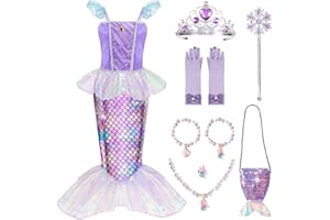 MELAND Mermaid Costume Kids, Princess Costumes for Girls Gift Aged 3-10, Little Mermaid Dress Up for Girls Halloween, Party