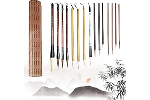 CIMSFCOR Zestaw chińskiej kaligrafii dla początkujących, 15 szt. chińskiej kaligrafii kanji pędzle mieszane rozmiary z kurtyną na długopis, tradycyjne długopisy do kaligrafii wilka do rysowania, pisania,
