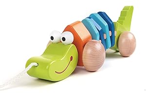 Classic World Wooden Crocodile Pull Along Toy, Walk-Along Alligator For Toddlers, Promotes Color Recognition, Fine Motor Skills, 1 Year+