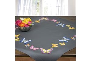 Ernst Schäfer Stickpackung Schmetterlinge, Tischdecken Set vorgezeichnet zum Sticken, Stickset mit Plattstich und Stielstich zum Selbersticken