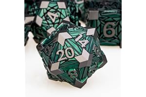 ORIFANTOU 7PCS Metal DND Dice Set with Box, Debris RPG Black Green D and D Dice for use with D&D Tabletop Games Role Playing Game Polyhedral Dice Set D20 D12 D10 D8 D6 D4 ﻿