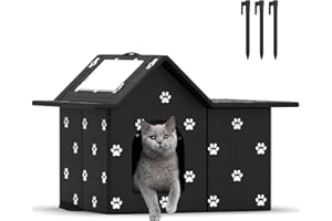 SELBATON Casetta per gatti da esterno resistente alle intemperie, ampia casetta gatti selvatici per l'inverno, rifugio pieghevole gatto da esterno con porta e morbido tappetino, facile da montare