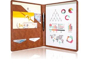 Stylio Schreibmappe A4 – konferenzmappe Ordner Rechtliche Dokumentenmappe & Visitenkartenhalter mit Notizblock in Briefgröße schönes Braunes Kunstleder mattem Finish und Akzentnähten